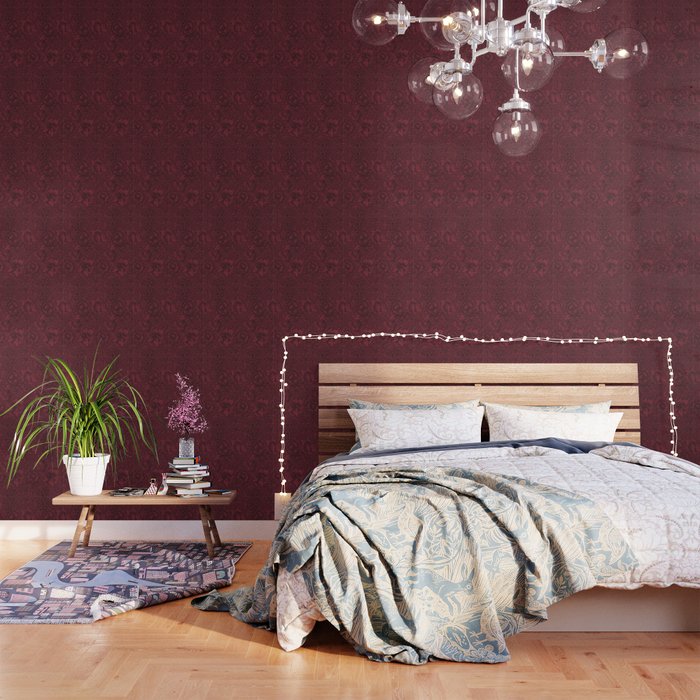 William Morris Poppy Dark Wine Claret Red Pattern Wallpaper Gallery Image 3