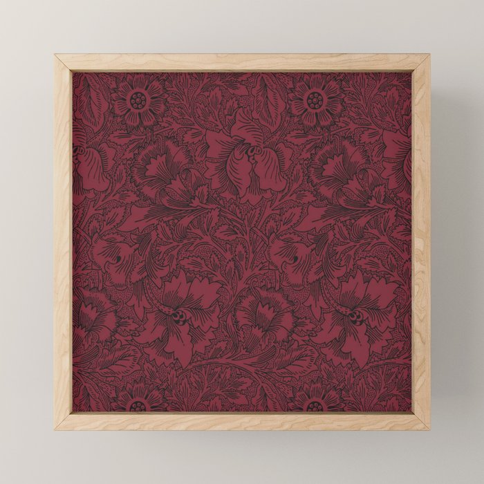 William Morris Poppy Dark Wine Claret Red Pattern Mini Art Print Gallery Image 1