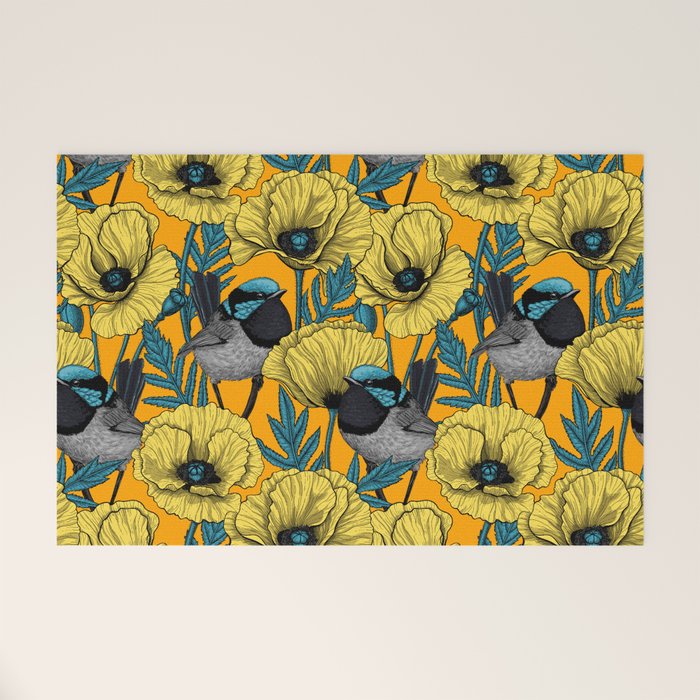 Fairy wren and poppies in yellow Welcome Mat Gallery Image 1