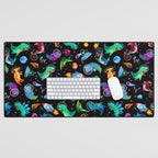 Dinosaur Astronauts In Space Watercolor Pattern Desk Mat Gallery Image 1