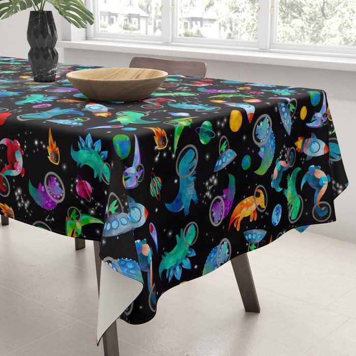 Dinosaur Astronauts In Space Watercolor Pattern Tablecloth Gallery Image 3