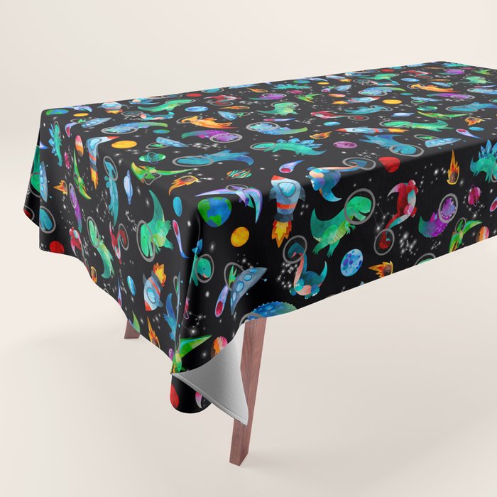 Dinosaur Astronauts In Space Watercolor Pattern Tablecloth Gallery Image 1