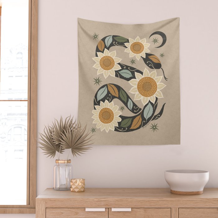 Snake and Sunflowers - Harvest Colors Wall Tapestry Gallery Image 2