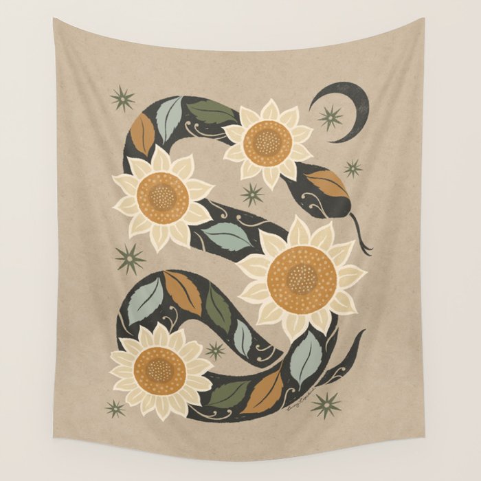 Snake and Sunflowers - Harvest Colors Wall Tapestry Gallery Image 1