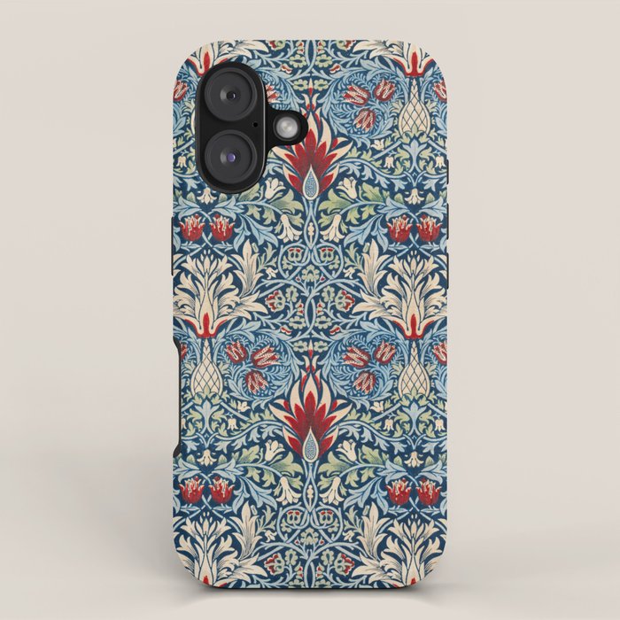 William Morris Vintage Snakeshead Blue & Red Pattern iPhone Case Gallery Image 1