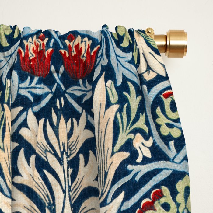 William Morris Vintage Snakeshead Blue & Red Pattern Window Curtain Gallery Image 2