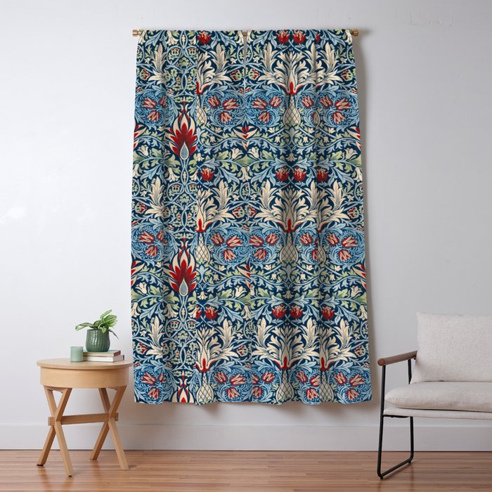 William Morris Vintage Snakeshead Blue & Red Pattern Window Curtain Gallery Image 5