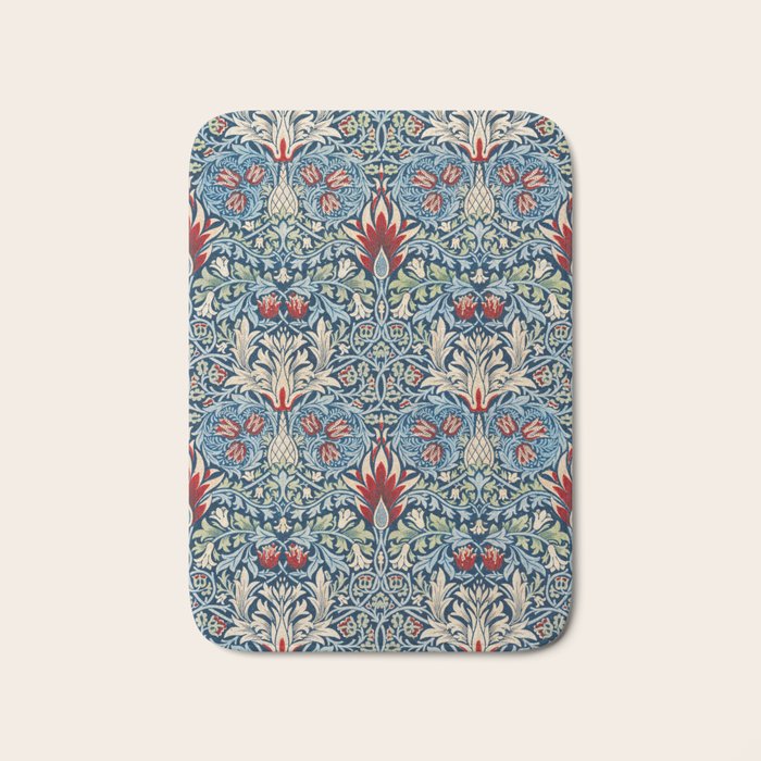 William Morris Vintage Snakeshead Blue & Red Pattern Bath Mat Gallery Image 1