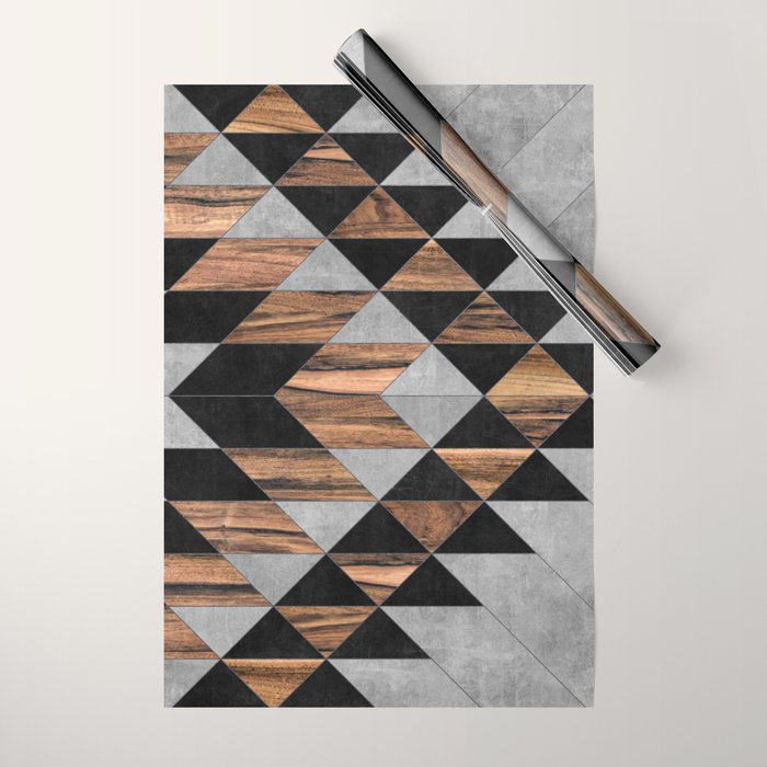 Urban Tribal Pattern No.10 - Aztec - Concrete and Wood Wrapping Paper Gallery Image 1