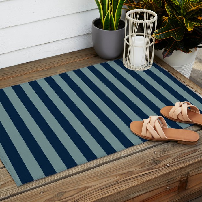 Classic Indigo Blue Cove Stripe Outdoor Rug Gallery Image 2
