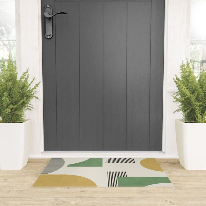 Abstract Lines Composition - Green Yellow Welcome Mat Gallery Image 3
