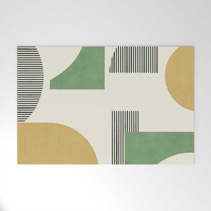 Abstract Lines Composition - Green Yellow Welcome Mat Gallery Image 1
