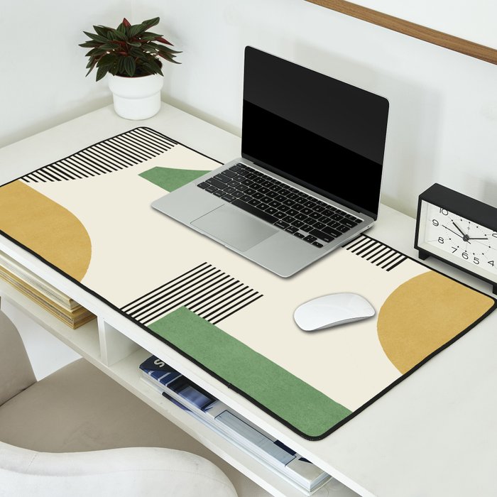 Abstract Lines Composition - Green Yellow Desk Mat Gallery Image 2