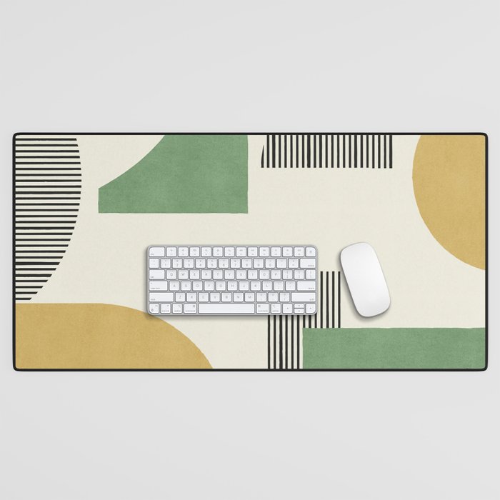 Abstract Lines Composition - Green Yellow Desk Mat Gallery Image 1