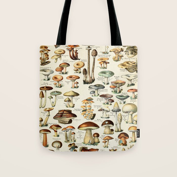 Vintage Mushroom & Fungi Chart by Adolphe Millot Tote Bag Gallery Image 1