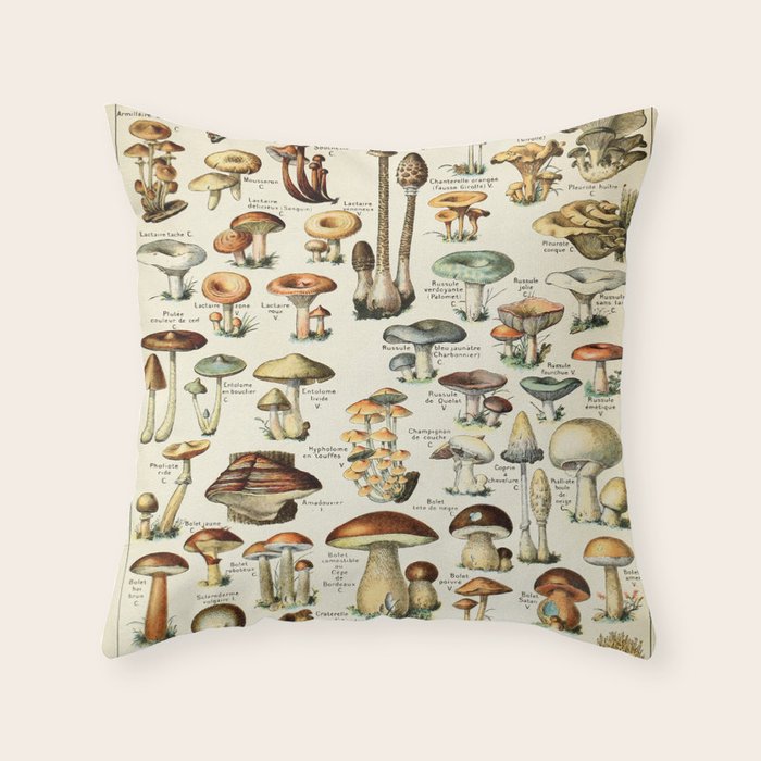 Vintage Mushroom & Fungi Chart by Adolphe Millot Throw Pillow Gallery Image 6