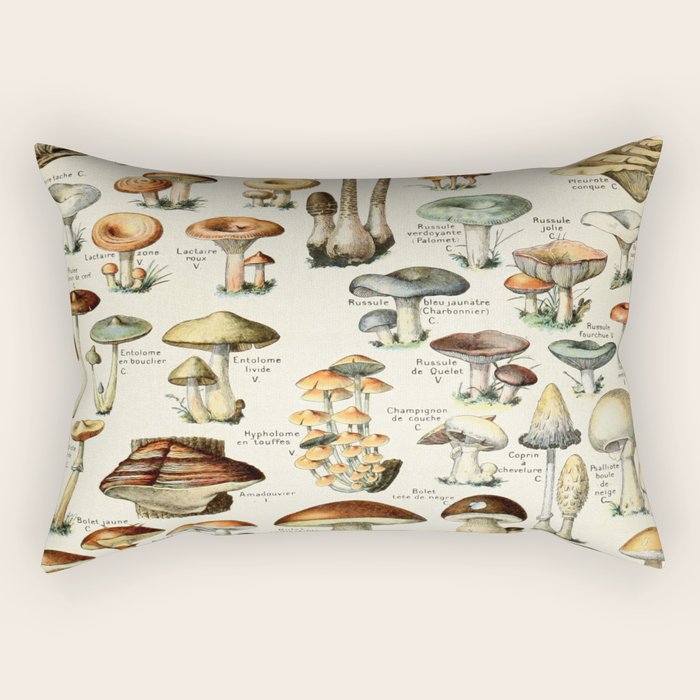 Vintage Mushroom & Fungi Chart by Adolphe Millot Rectangular Pillow Gallery Image 1