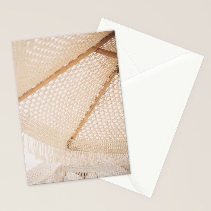 Boho crochet beach umbrella close-up, neutral minimalist summer photo Stationery Card Gallery Image 2