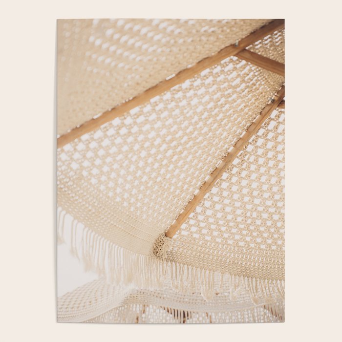 Boho crochet beach umbrella close-up, neutral minimalist summer photo Poster Gallery Image 4