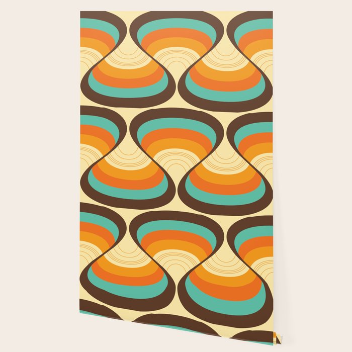 Wavy Turquoise Orange and Brown Retro Lines Wallpaper Gallery Image 2