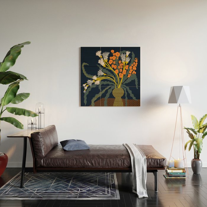 Matisse Flower Vase modern Illustration dark Wood Wall Art Gallery Image 2