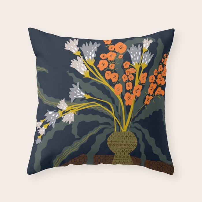 Matisse Flower Vase modern Illustration dark Throw Pillow Gallery Image 6