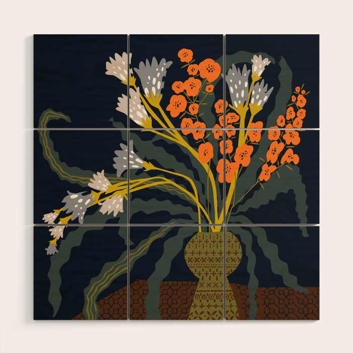 Matisse Flower Vase modern Illustration dark Wood Wall Art Gallery Image 1