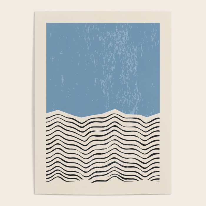 Mid Century Modern Minimalist Blue Waves Rothko Inspired Color Field With Lines Geometric Style  Poster Gallery Image 4