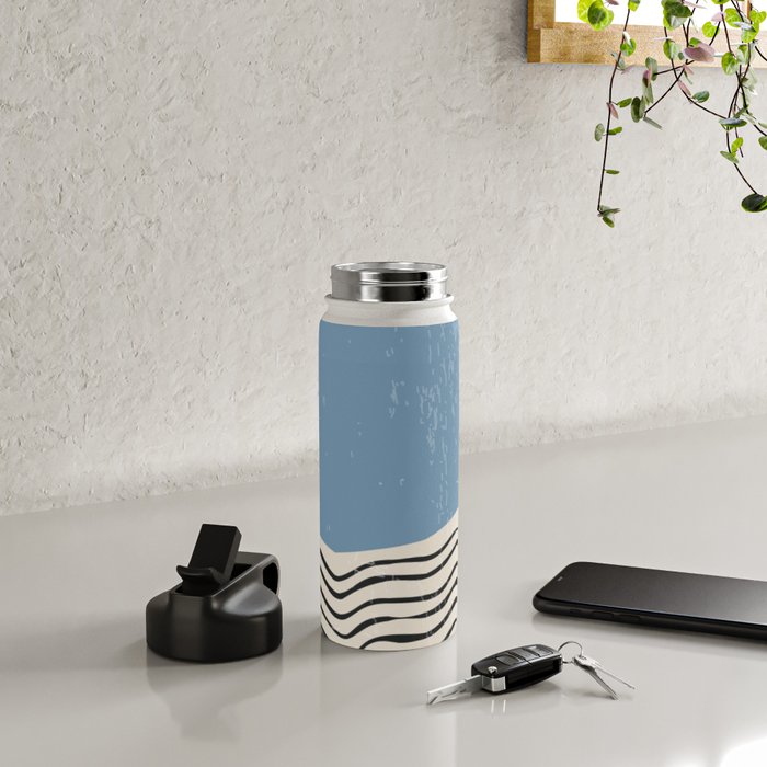 Mid Century Modern Minimalist Blue Waves Rothko Inspired Color Field With Lines Geometric Style  Water Bottle Gallery Image 4