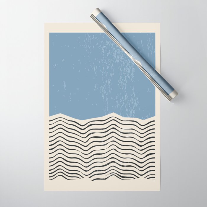Mid Century Modern Minimalist Blue Waves Rothko Inspired Color Field With Lines Geometric Style  Wrapping Paper Gallery Image 1