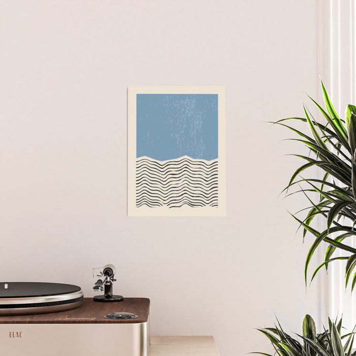 Mid Century Modern Minimalist Blue Waves Rothko Inspired Color Field With Lines Geometric Style  Poster Gallery Image 2