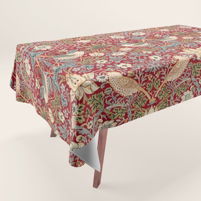 William Morris Vintage Strawberry Thief Red Pattern Tablecloth Gallery Image 1
