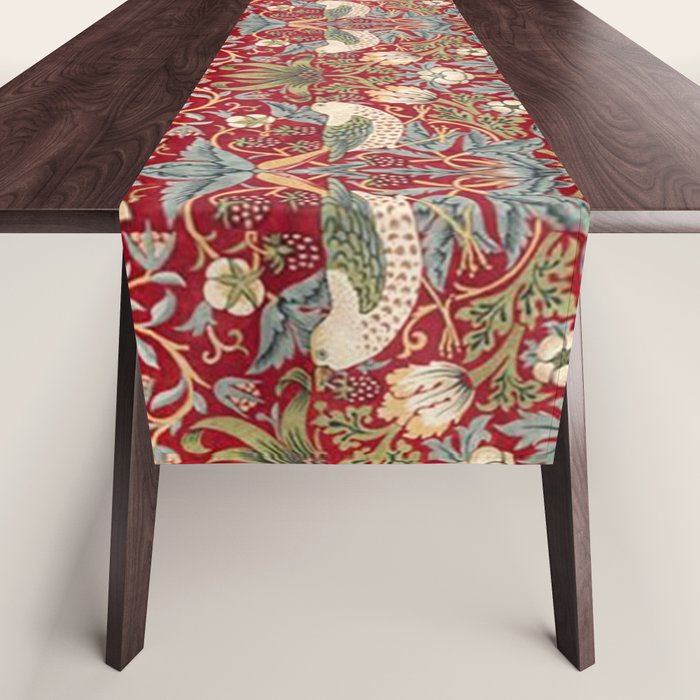 William Morris Vintage Strawberry Thief Red Pattern Table Runner Gallery Image 1