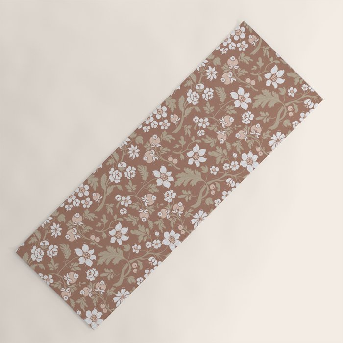 Floral Mocha Mousse Pattern Yoga Mat Gallery Image 1