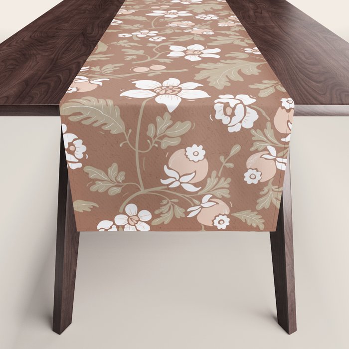 Floral Mocha Mousse Pattern Table Runner Gallery Image 1