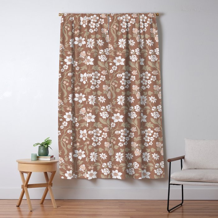 Floral Mocha Mousse Pattern Window Curtain Gallery Image 1