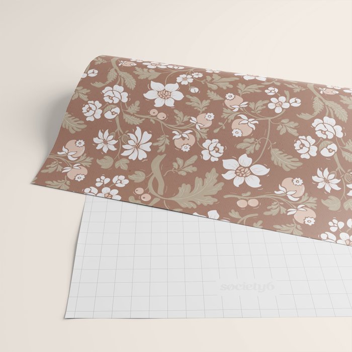 Floral Mocha Mousse Pattern Wrapping Paper Gallery Image 2