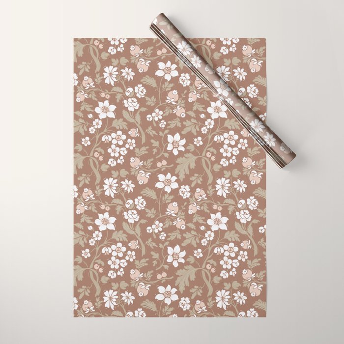 Floral Mocha Mousse Pattern Wrapping Paper Gallery Image 1