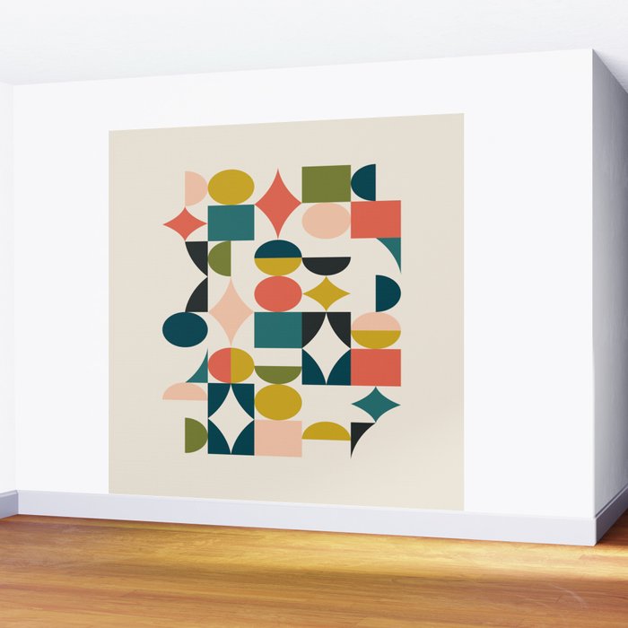 Mid Century Modern Abstract Colorful Shapes Funky Cool Minimalist Pattern Wall Mural Gallery Image 2