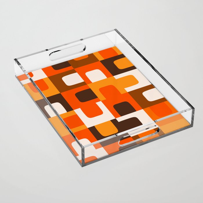Mid Century Modern Concordance Retro Geometric Pattern in 70s Brown and Orange 2 Acrylic Tray Gallery Image 1