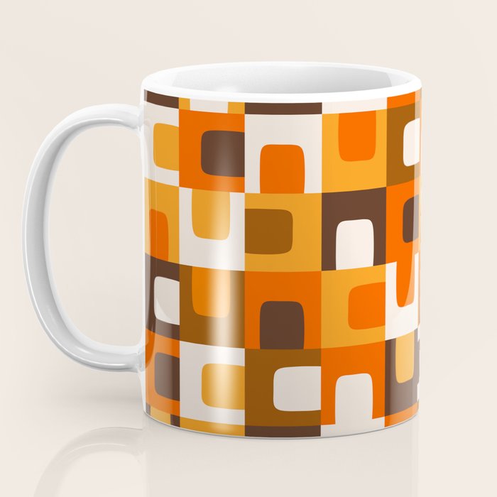Mid Century Modern Concordance Retro Geometric Pattern in 70s Brown and Orange 2 Coffee Mug Gallery Image 3