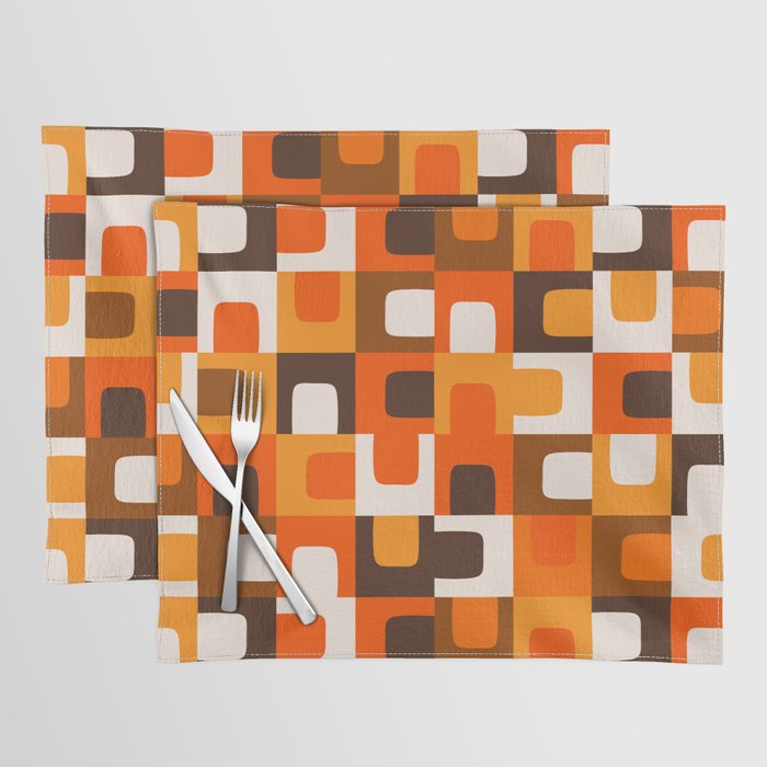 Mid Century Modern Concordance Retro Geometric Pattern in 70s Brown and Orange 2 Placemat Gallery Image 1
