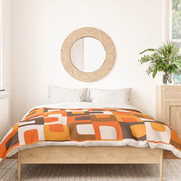 Mid Century Modern Concordance Retro Geometric Pattern in 70s Brown and Orange 2 Duvet Cover Gallery Image 3