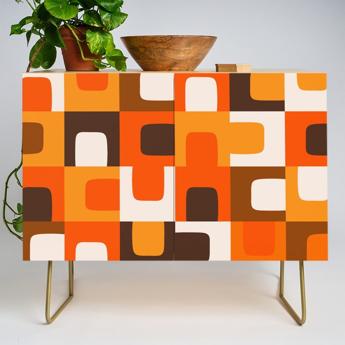 Mid Century Modern Concordance Retro Geometric Pattern in 70s Brown and Orange 2 Credenza Gallery Image 1