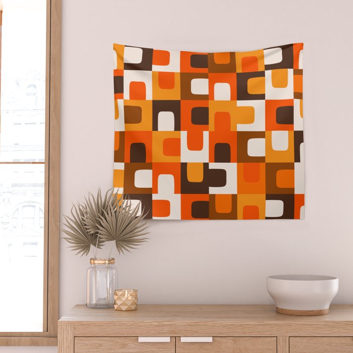 Mid Century Modern Concordance Retro Geometric Pattern in 70s Brown and Orange 2 Wall Tapestry Gallery Image 2