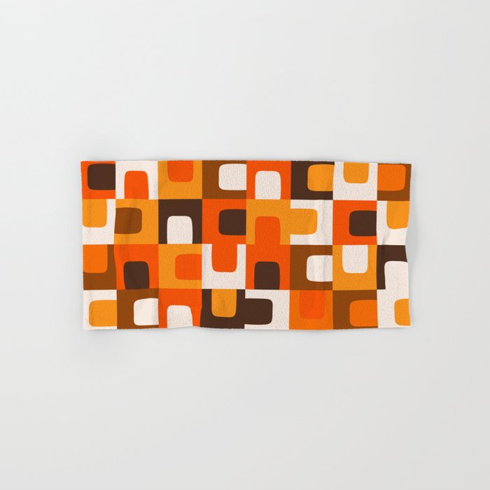 Mid Century Modern Concordance Retro Geometric Pattern in 70s Brown and Orange 2 Bath Towel Gallery Image 1