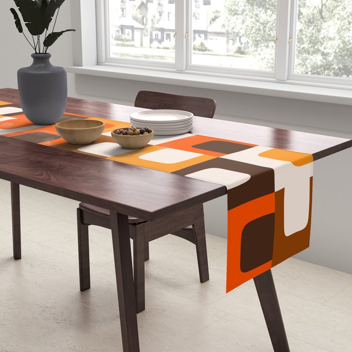 Mid Century Modern Concordance Retro Geometric Pattern in 70s Brown and Orange 2 Table Runner Gallery Image 2