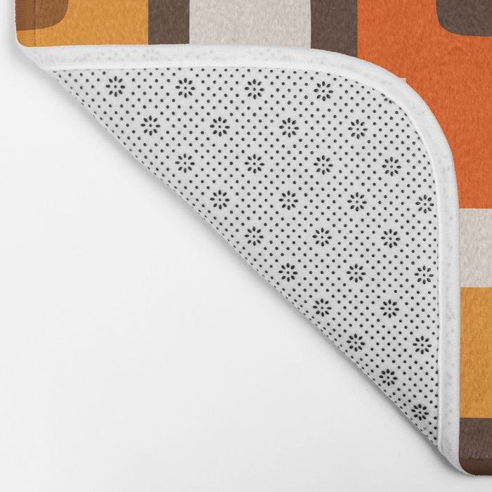 Mid Century Modern Concordance Retro Geometric Pattern in 70s Brown and Orange 2 Bath Mat Gallery Image 2