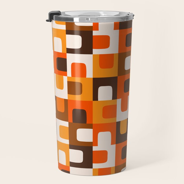 Mid Century Modern Concordance Retro Geometric Pattern in 70s Brown and Orange 2 Travel Mug Gallery Image 3