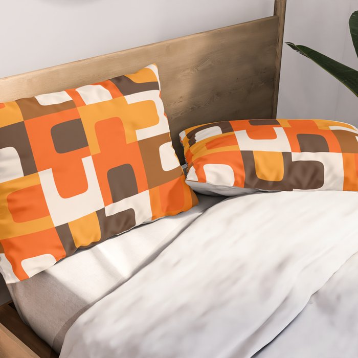 Mid Century Modern Concordance Retro Geometric Pattern in 70s Brown and Orange 2 Pillow Sham Gallery Image 2
